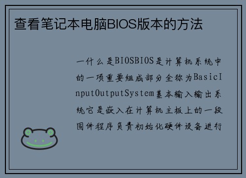 查看笔记本电脑BIOS版本的方法