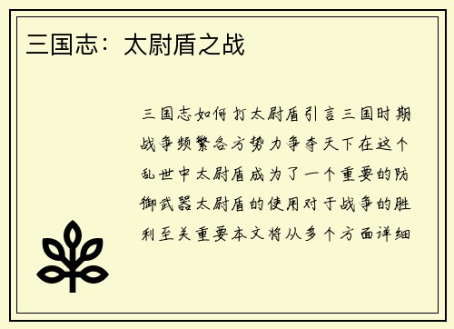 三国志：太尉盾之战