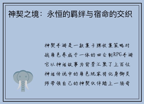 神契之境：永恒的羁绊与宿命的交织